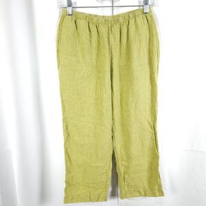 J Jill Womens XSp Petite Yellowish Green 100% Linen Stretch Pull On Ankle Pants